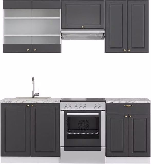 Cucina componibile Fame-Line Antracite-oro/Bianco 200 cm senza piano di lavoro Vicco