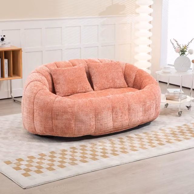 Poltrona sacco lounge in ciniglia con braccioli e imbottitura in schiuma da pavimento rosa 150 × 95 × 63 cm