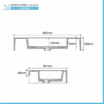 Lavabo sospeso in resina bianco lucido Lodi L: 80 cm, P: 46 cm, H: 15 cm