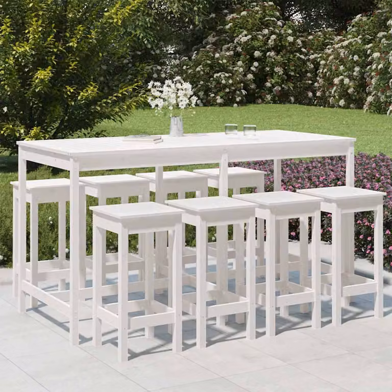 vidaXL Set Bar da Giardino 9 pz in Legno di Pino Bianco Lacquéato