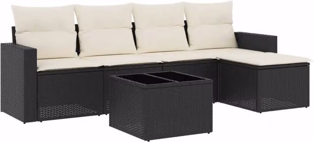 Set Divano da Giardino 6 pz | Set Salotto da Giardino con Cuscini Nero in Polyrattan