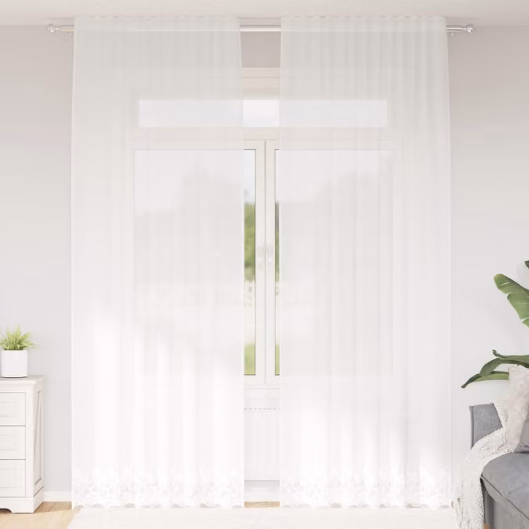 Tenda in pizzo bianca vidaXL con motivo floreale in poliestere, semitrasparente, L: 280 cm x H: 150 cm