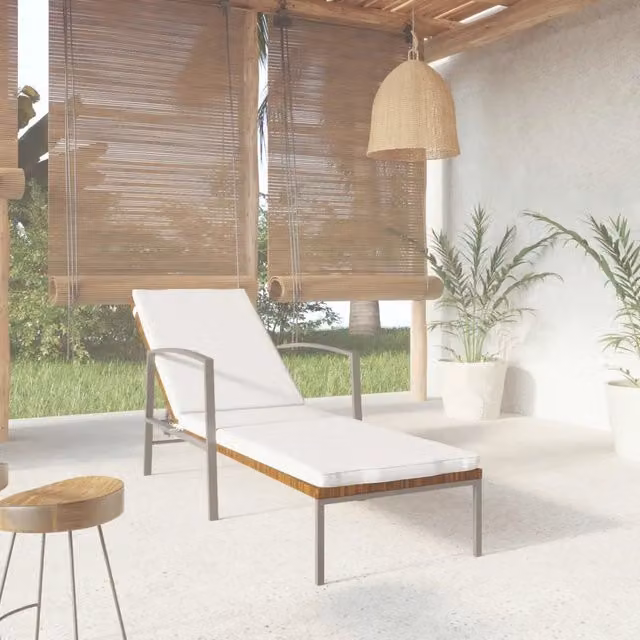 Lettino prendisole da giardino vidaXL con cuscino impermeabile e poggiatesta regolabile, marrone e bianco, L: 195 x P: 60 x H: 95 cm – 1