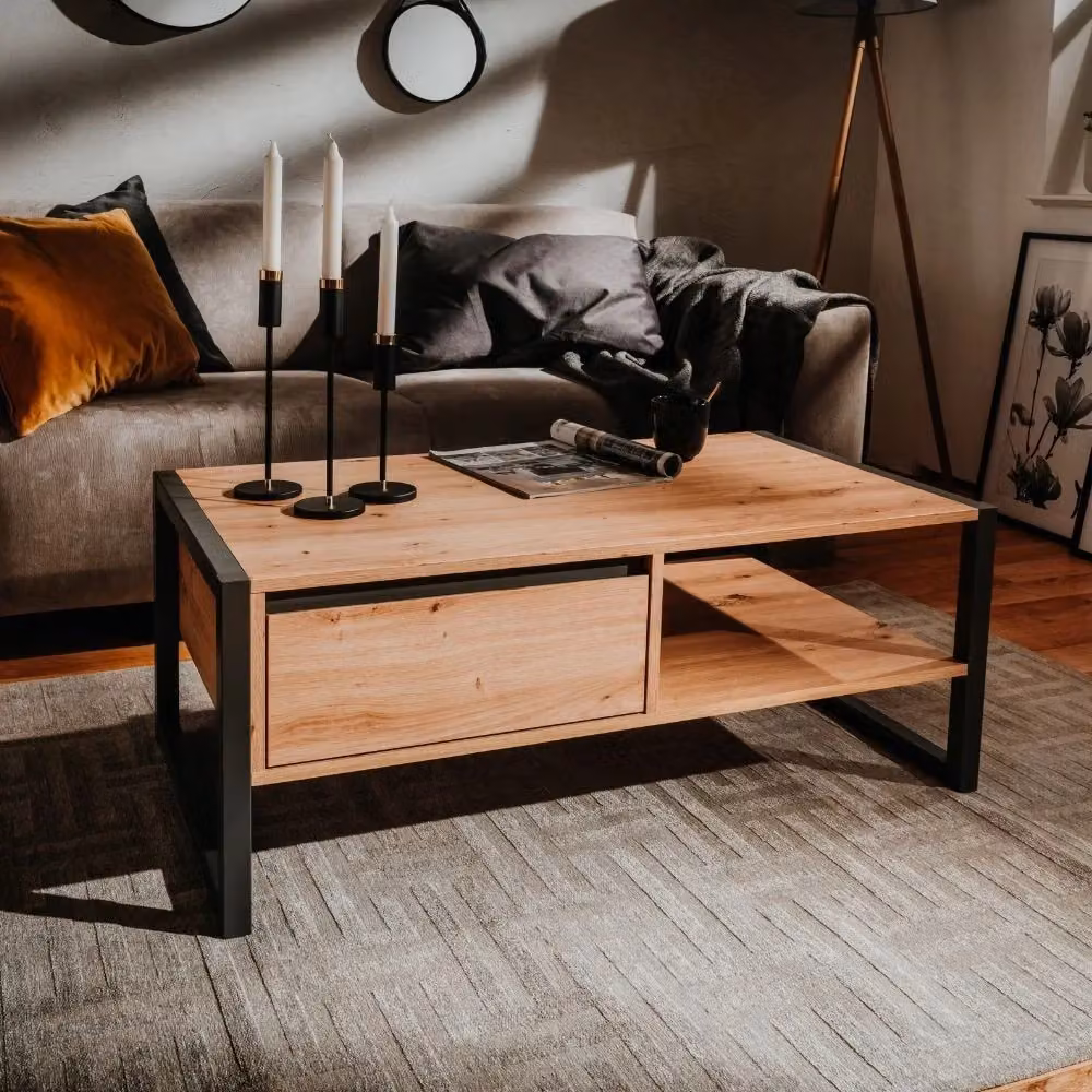 Tavolino da salotto moderno Denver55 in legno colore quercia e antracite L: 100 cm, P: 55 cm, H: 40 cm – 2