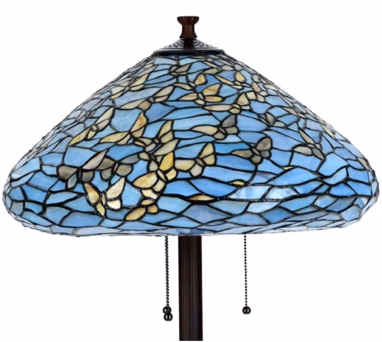 Casa Padrino lampada da terra Tiffany farfalle blu / multicolore Ø 50 x H. 160 cm - Lampada da terra fatta a mano
