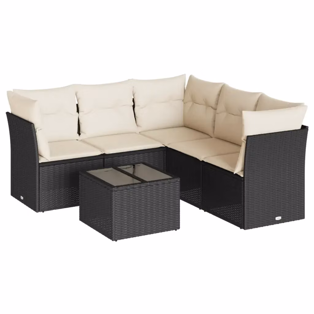 vidaXL Set Divano da Giardino 6 pz in Polyrattan con Cuscini e Tavolino Nero – 2