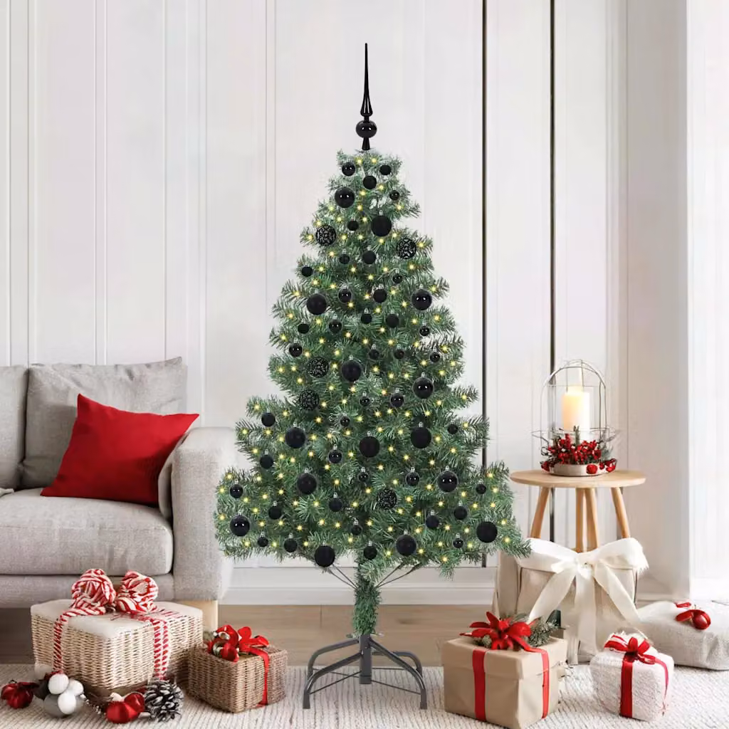 Albero di Natale moderno vidaXL verde in PVC con luci LED bianco caldo