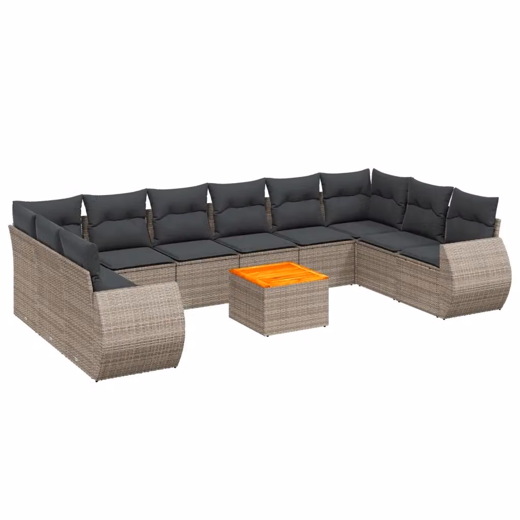 vidaXL Set Divani da Giardino 11 pz a Forma a L con Cuscini in Polyrattan Grigio – 2