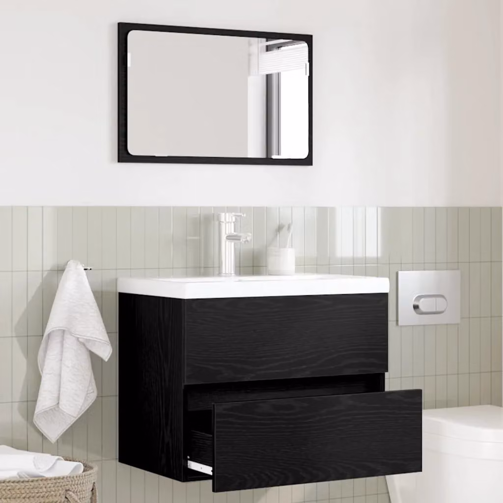 Set di mobili per il bagno moderno vidaXL composto da 2 pezzi in nero opaco con armadietto a specchio e mobile lavabo L/P/H: 60,0 x 38,5 x 45,0 cm