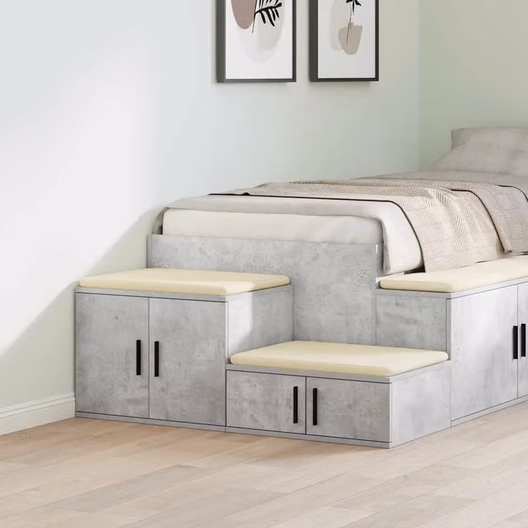 Set di 2 armadi vidaXL in MDF con ante a battente, colore grigio cemento e nero, L 108 x P 41 x H 40 cm