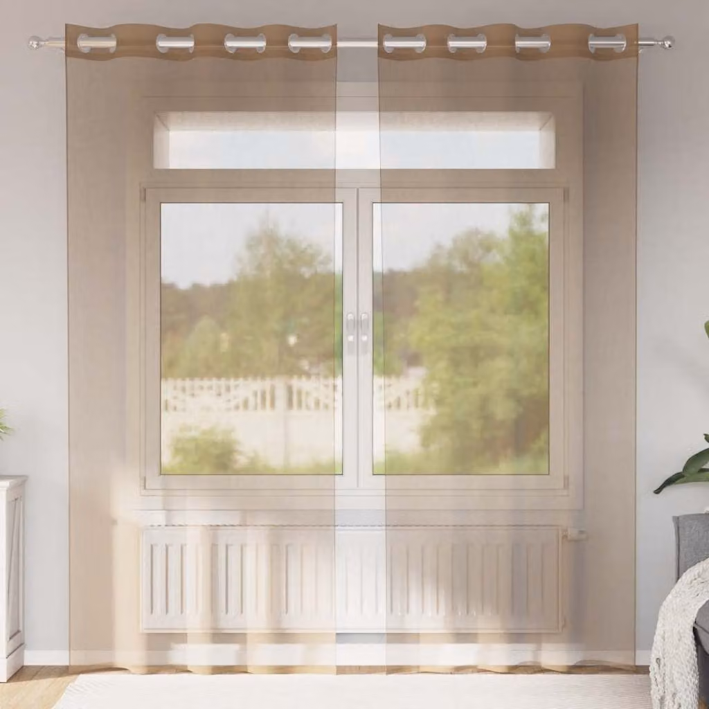 Set di 2 tende in voile semi-trasparenti vidaXL con occhielli, marrone, L: 245 cm x H: 140 cm