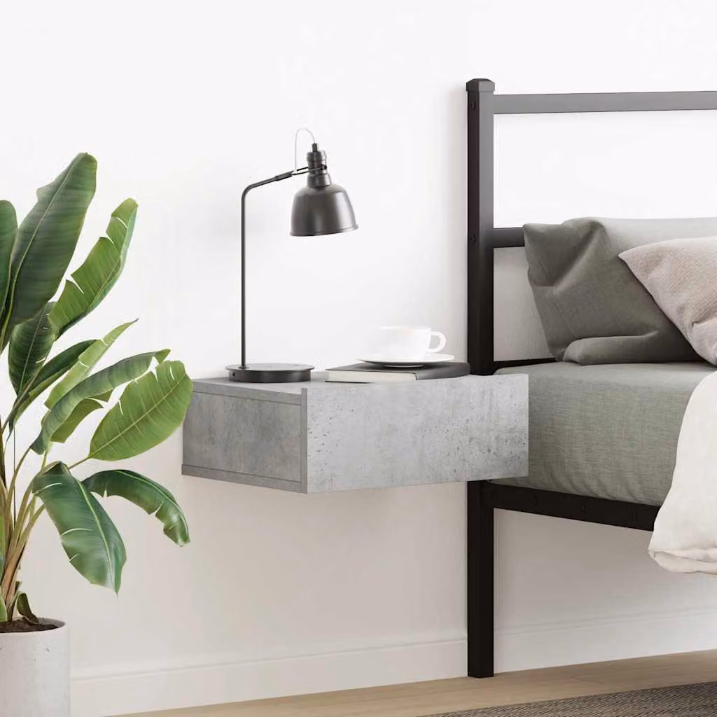 Comodino Pensile vidaXL Grigio Cemento in Legno Multistrato L: 40 cm, P: 30 cm, H: 15 cm