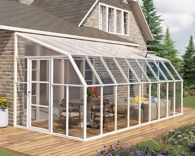Veranda Sun Room Palram in Policarbonato e Acciaio Zincato Bianco L: 5,7 m, P: 2,7 m – 1