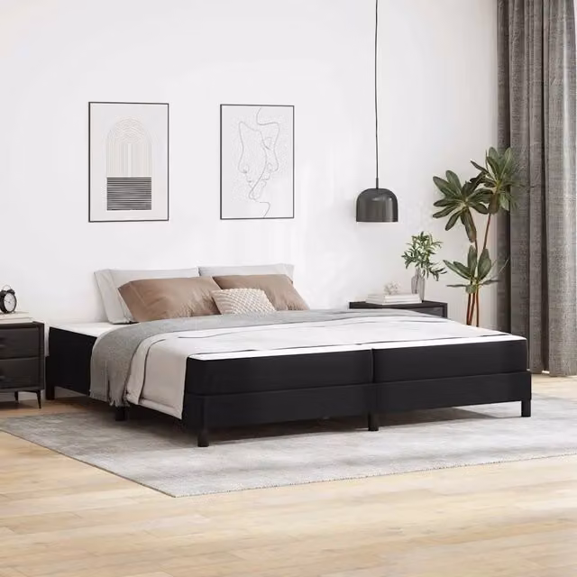 Letto matrimoniale con struttura imbottita e materasso ibrido vidaXL Nero L/P/H: 200 x 200 x 280 cm