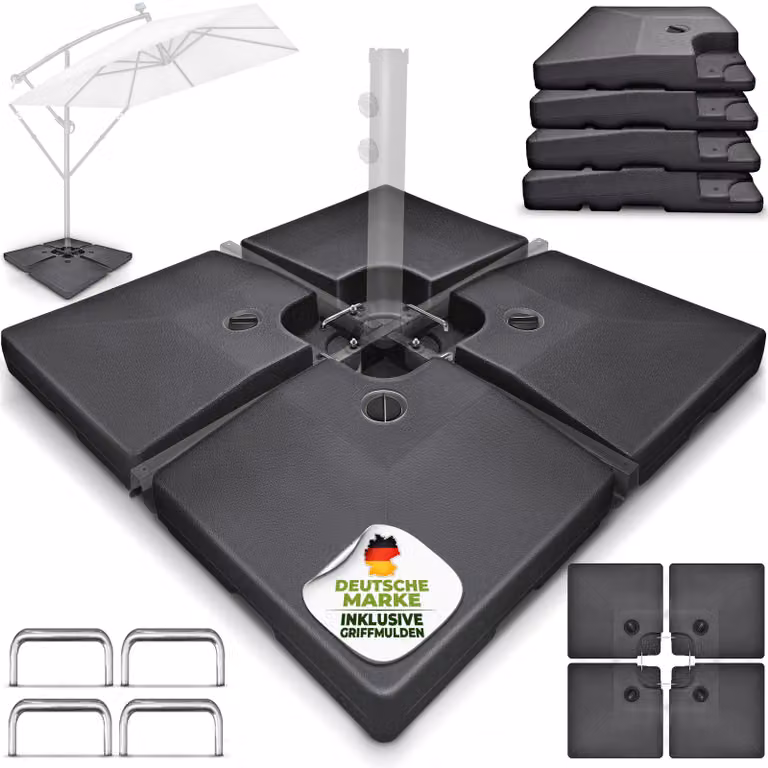 tillvex® Supporto per ombrellone antracite 90 litri / 120 kg - 4 parti per ombrellone a sbalzo incl. connettore in metallo | peso dell'ombrellone riempibile con acqua o sabbia | supporto per ombrellone a sbalzo resistente alle intemperie