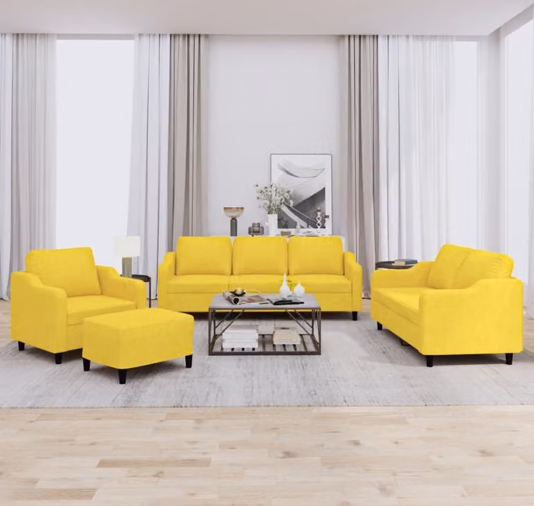 Maison Exclusive - Set divano 4 pezzi con cuscini in tessuto giallo chiaro