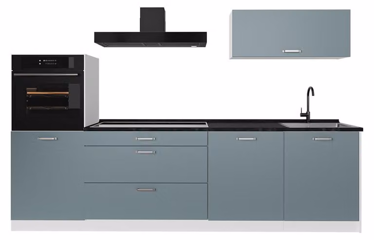 Cucina componibile Vicco R-Line Grigio-blu/Bianco 280 cm piano di lavoro Antracite, Model 67273