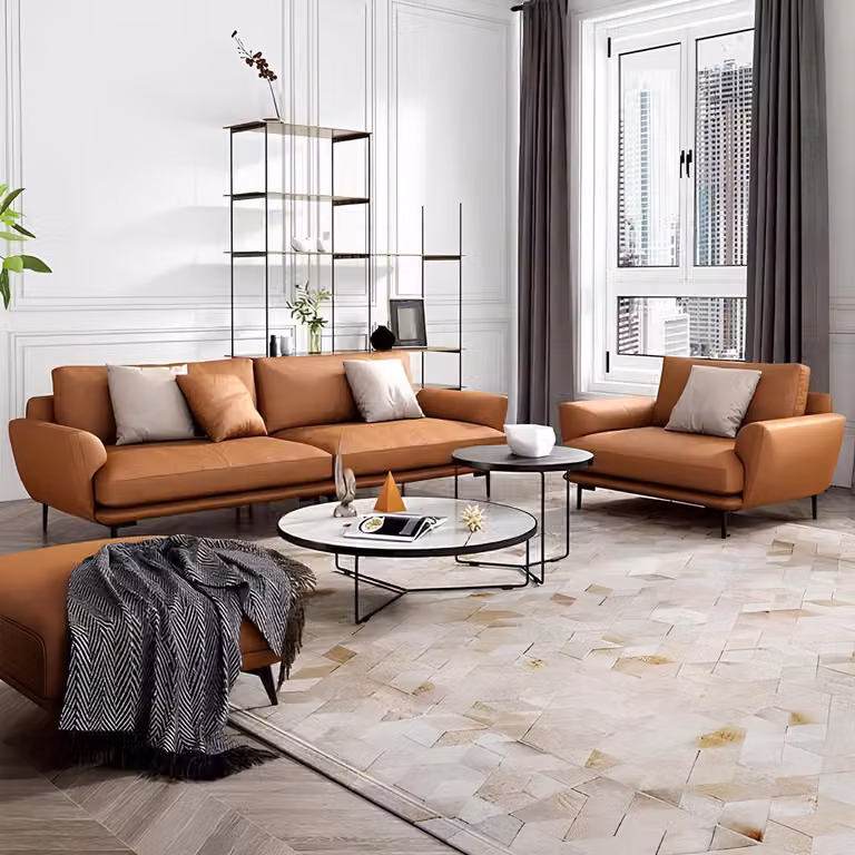 Sofagarnitur 4+3+1 Ledersofa Couch Wohnlandschaft Garnitur Design Modern Sofa