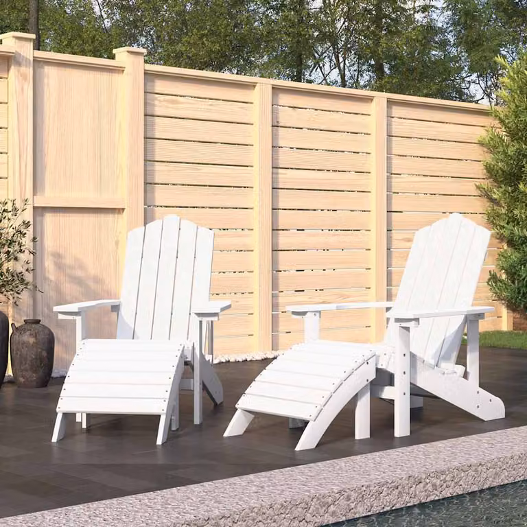 Set di 2 sedie da giardino Adirondack vidaXL con poggiapiedi in HDPE bianco