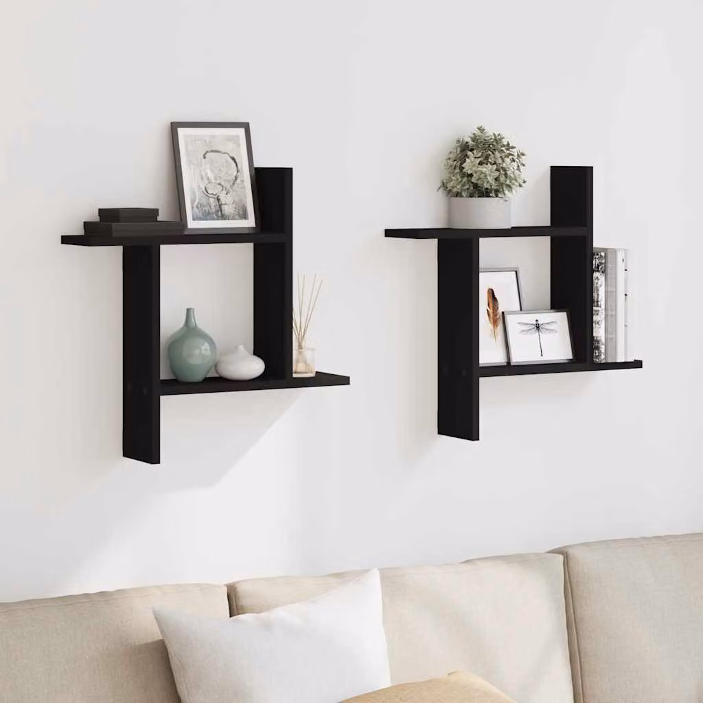 Set di 2 mensole da parete vidaXL nere in MDF, design moderno e opaco, L 50 cm x P 12 cm x H 50 cm