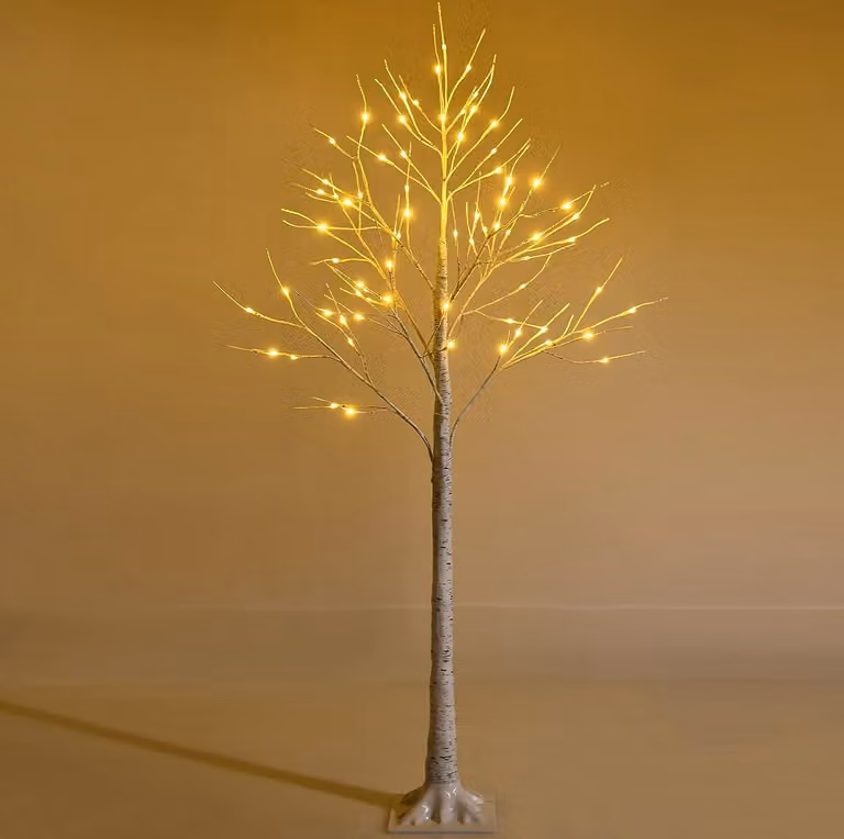 COSTWAY Albero luminoso a LED da 150 cm, albero di betulla con luci LED bianco caldo, albero di Natale artificiale, abete, albero di Natale, albero artificiale, albero decorativo