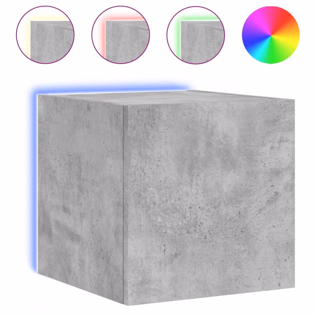 Mobile TV a Parete con Luci LED Grigio Cemento 30,5x35x30 cm