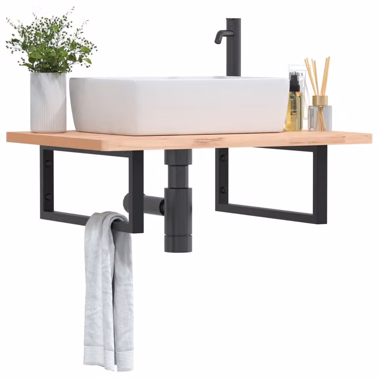 Set di 2 mensole per lavabo rettangolari vidaXL in acciaio nero, da appendere al muro, L/P/H: 50 x 20 x 20 cm