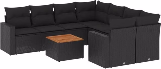 Set Divani da Giardino 9 pz con Cuscini Nero in Polyrattan 3256377