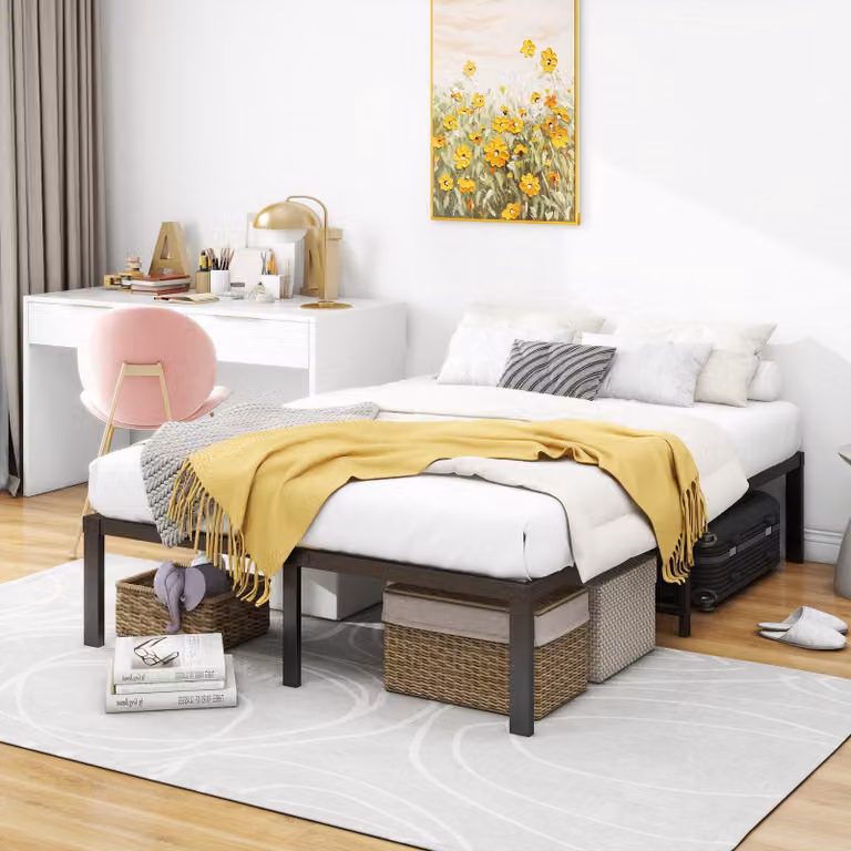 Letto a telaio in metallo con rete a doghe, dimensioni 120 x 200 cm, colore nero, per camera da letto