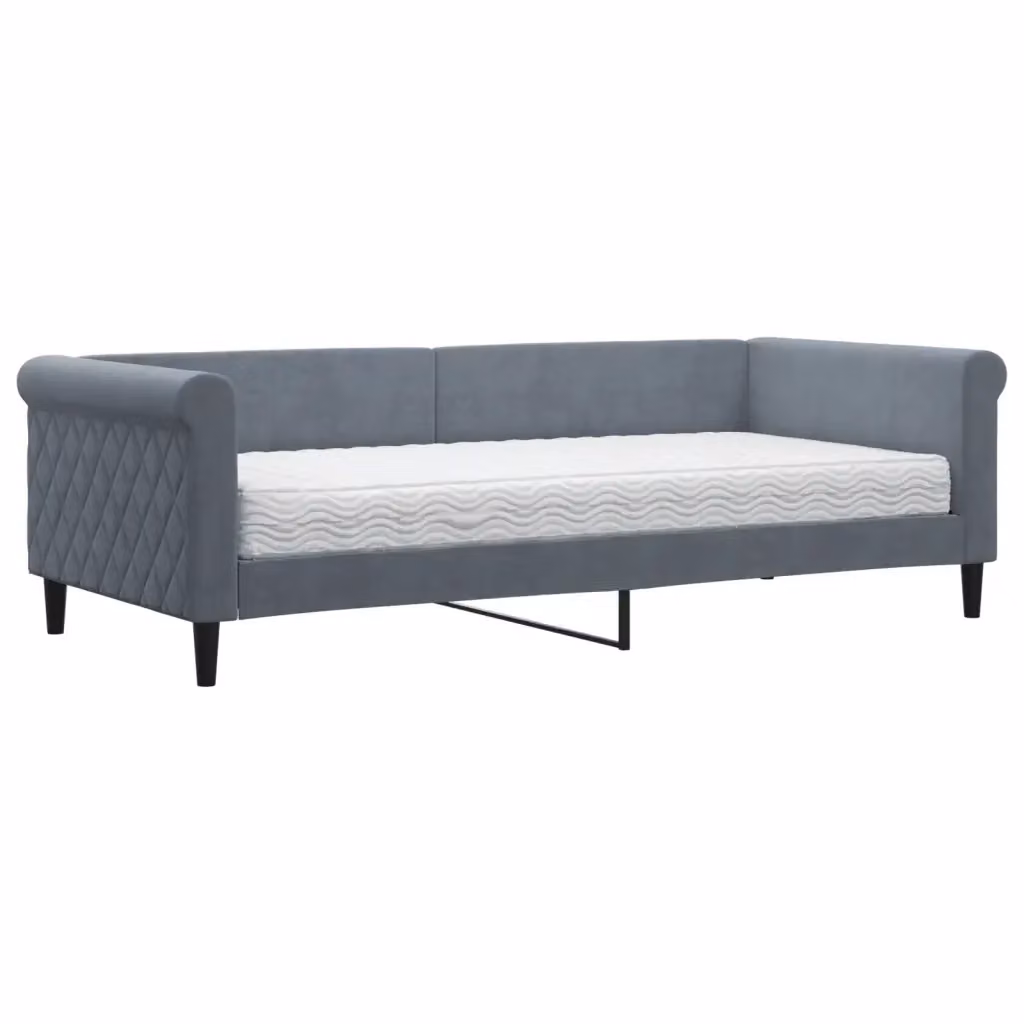 Divano Letto vidaXL in Velluto Grigio con Materasso in Schiuma L/P/H: 229 x 90 x 68 cm – 2
