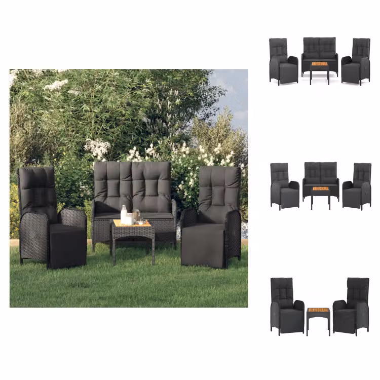 vidaXL set da pranzo da giardino 4 pezzi con cuscini in poly rattan nero - Set di mobili da giardino