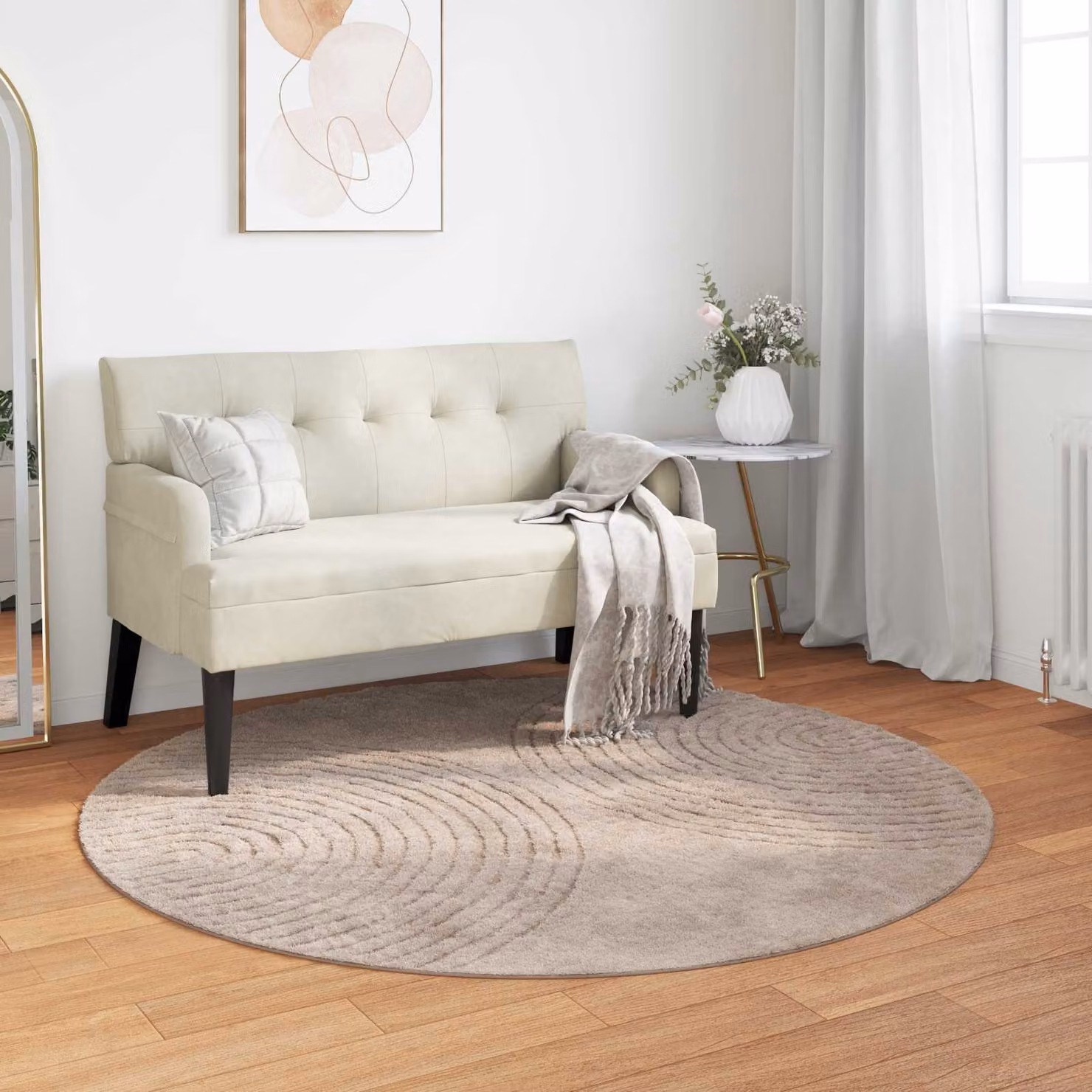 Tappeto rotondo per interni vidaXL GALATI beige in poliestere, Ø 160 cm