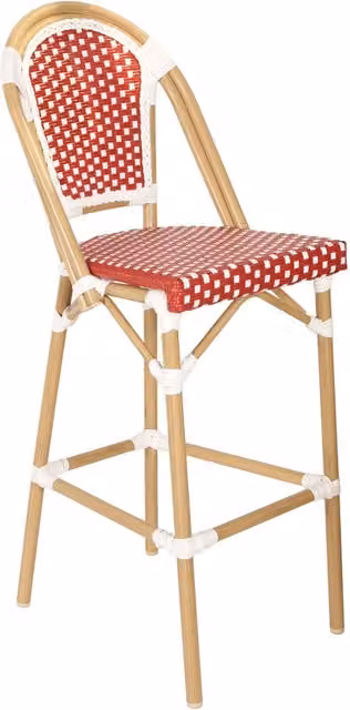 Oviala - Sedia alta da giardino in alluminio e rattan sintetico bianca e rossa