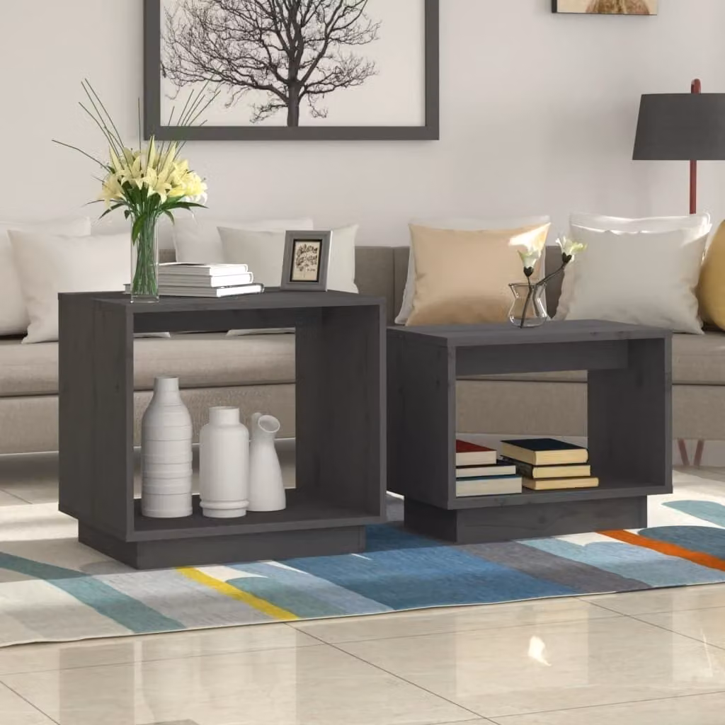 The Living Store Set tavoli 2 pz. Pino massiccio grigio