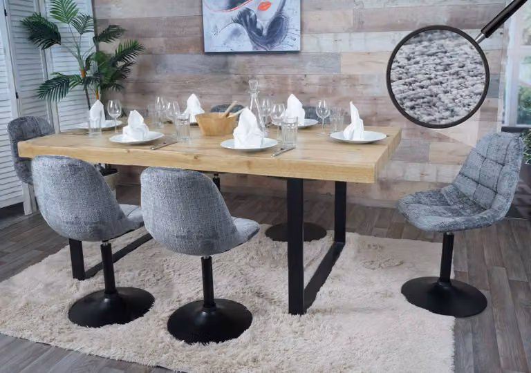 set di 6 sedie da pranzo HWC-A60, sedia da cucina girevole, acciaio Tessuto / ciniglia tessile (465g/m²) ~ grigio scuro