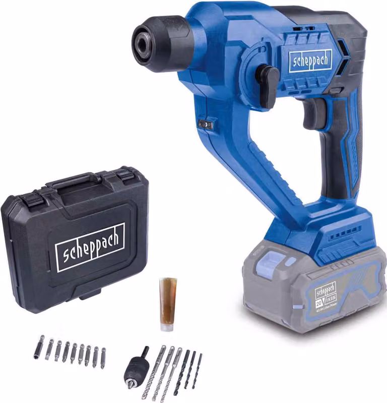 Martello rotante a batteria Scheppach C-RHD130-X | 1,3 J | fino a 6000 bpm | LED | Serie Scheppach IXES 20-volt | incl. valigetta di trasporto e set di accessori
