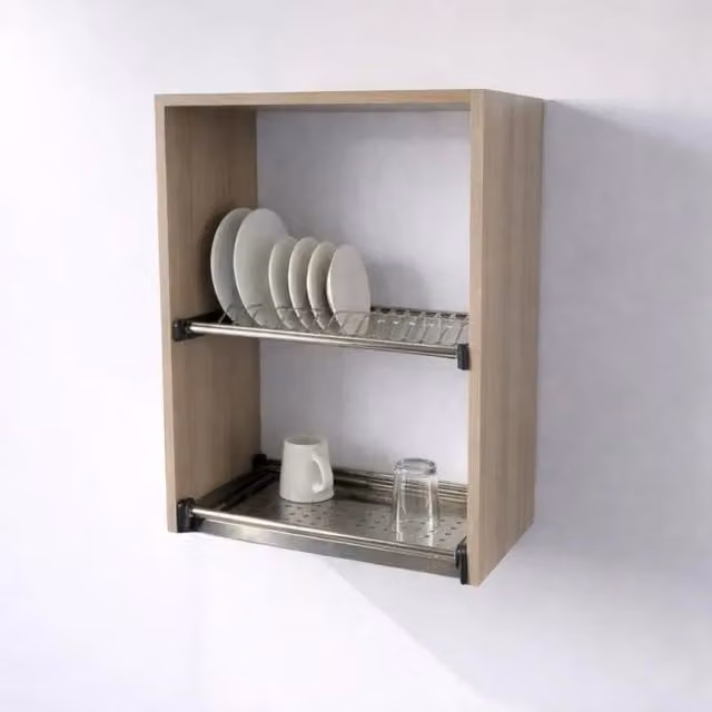 Pensile Scolapiatti Calandrelli in Olmo, Colore Beige/Marrone, H 72 cm x L 60 cm x P 33 cm