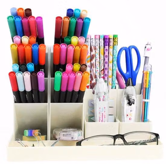 Set da 5 organizer da scrivania con cassetto, multifunzionali, bianchi