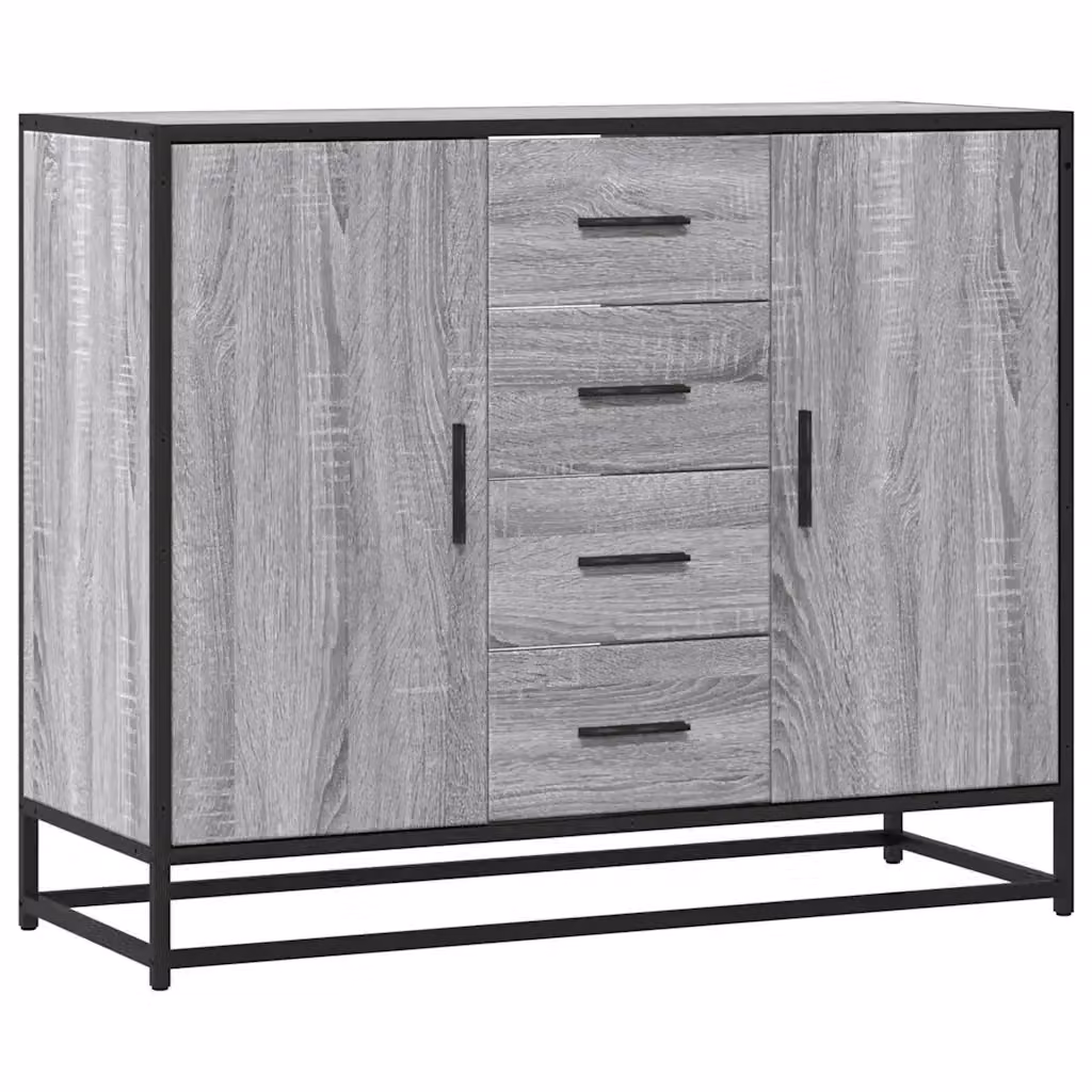 vidaXL Credenza in stile industriale Grigio con legno e metallo L: 92 cm, P: 35 cm, H: 76 cm – 2