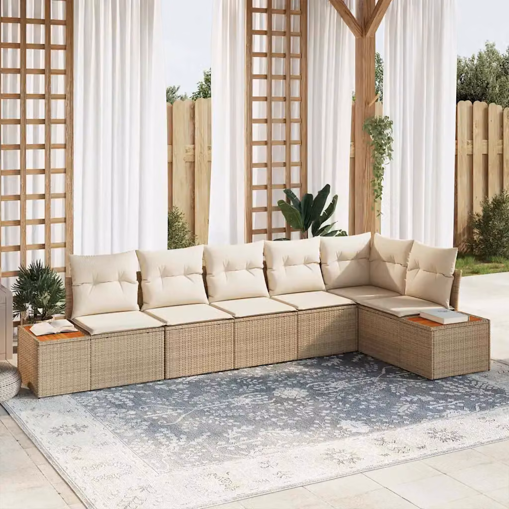 Set Divano da Giardino vidaXL 6 Posti a Forma di L Beige e Bianco con Cuscini e Tavolino da Esterno – 1