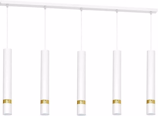 Lampadario sospeso Joker Milagro in metallo bianco e oro, moderno, dimmabile e con altezza regolabile, 5xGU10