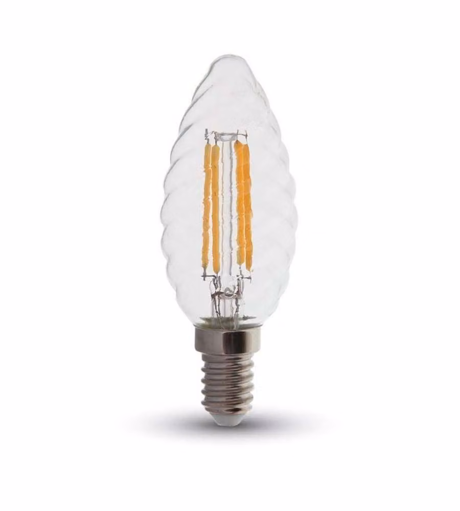 Lampadina LED V-TAC E14 Candela Tortiglione Filamento Vintage 4W 2700K Dimmerabile Trasparente