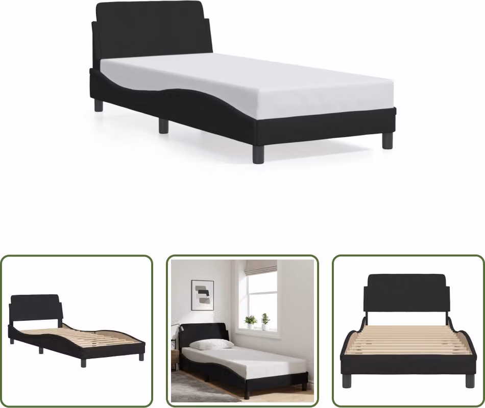 The Living Store Struttura letto con testiera nera 90x190 cm in tessuto