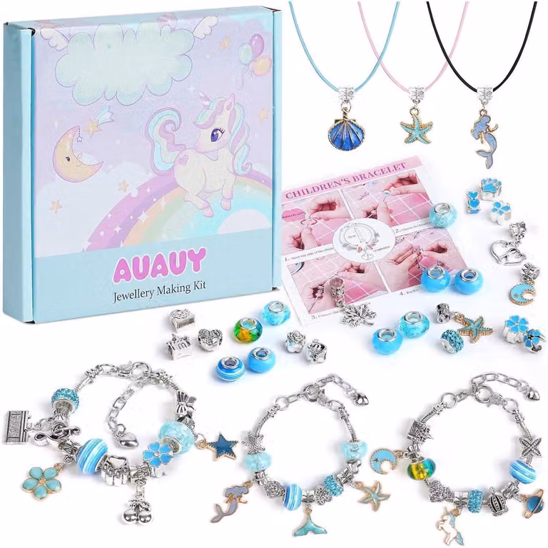 Kit per creare braccialetti, adatto a bambine dai 6 ai 12 anni, calendario dell'Avvento, colore blu
