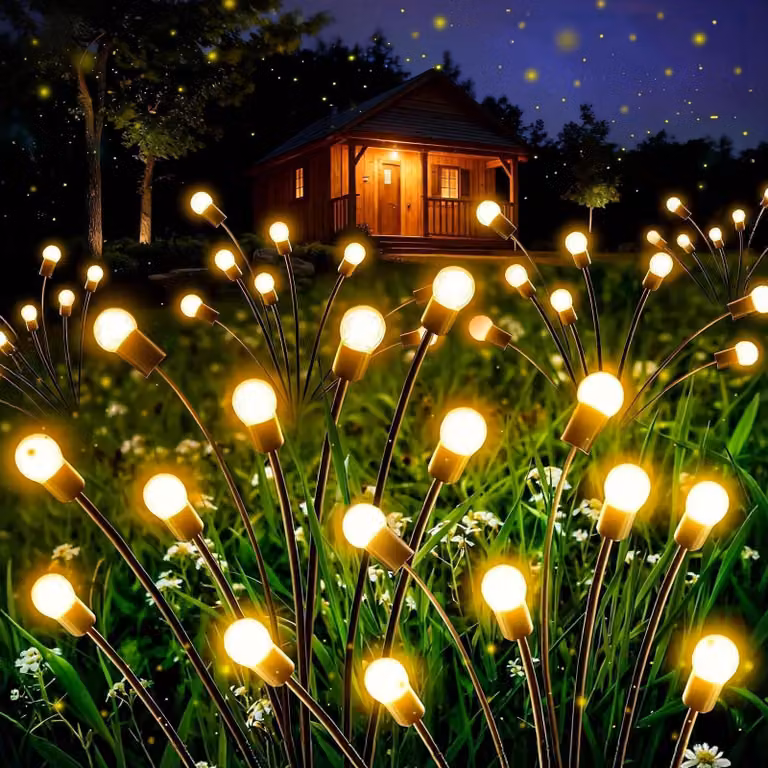 Lampade a energia solare a forma di lucciole, set da 4, 32 LED, grado di protezione IP65, luce bianco caldo