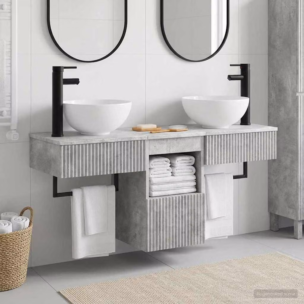 vidaXL Set di mobili per il bagno moderno in 3 pezzi Grigio Cemento con mobile lavabo e armadietto laterale sospesi