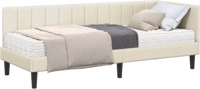 Letto singolo | Letto per adulti | Struttura Letto Angolare con Materasso 2 pcs Crema Velluto