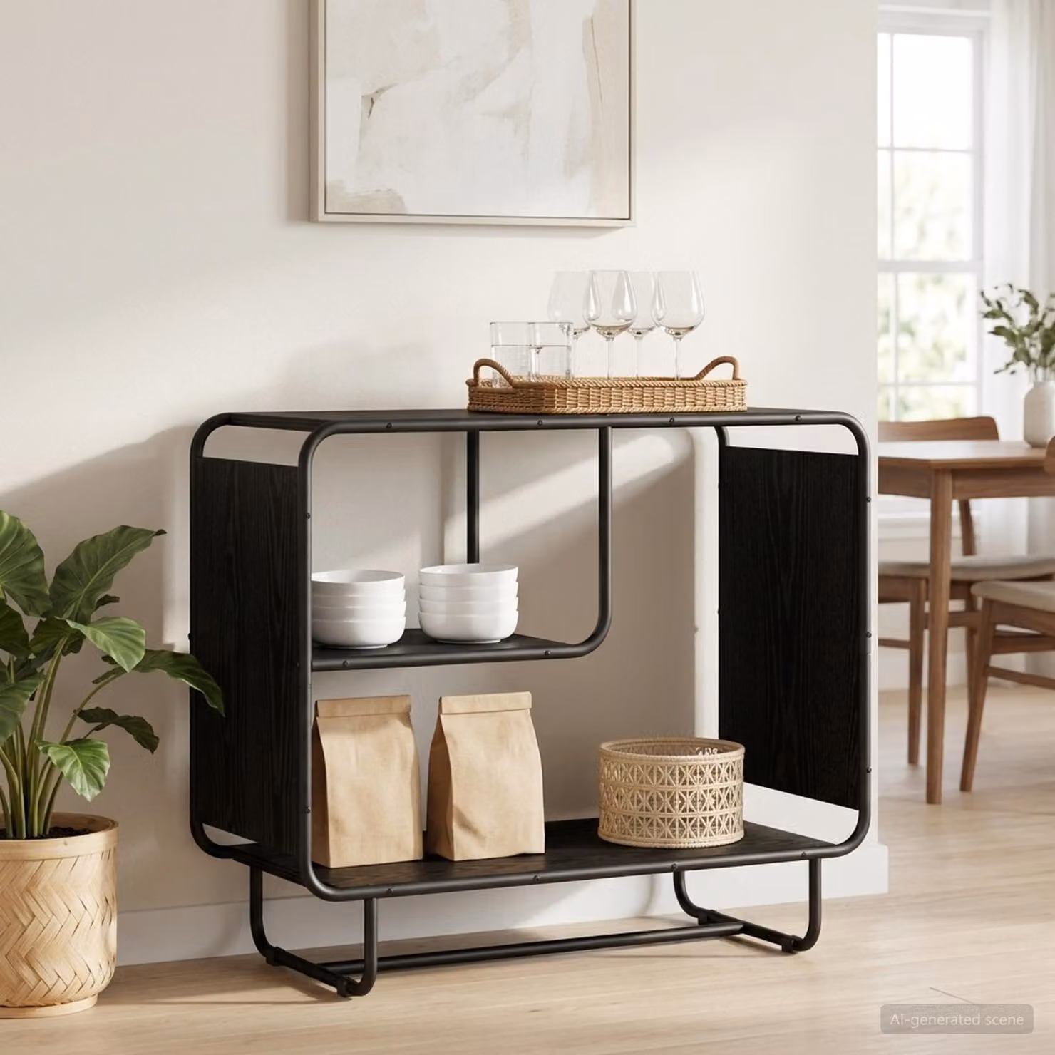 Credenza stile industrial vidaXL in legno ingegnerizzato e metallo, colore nero, L 80 x P 37,5 x H 64,5 cm