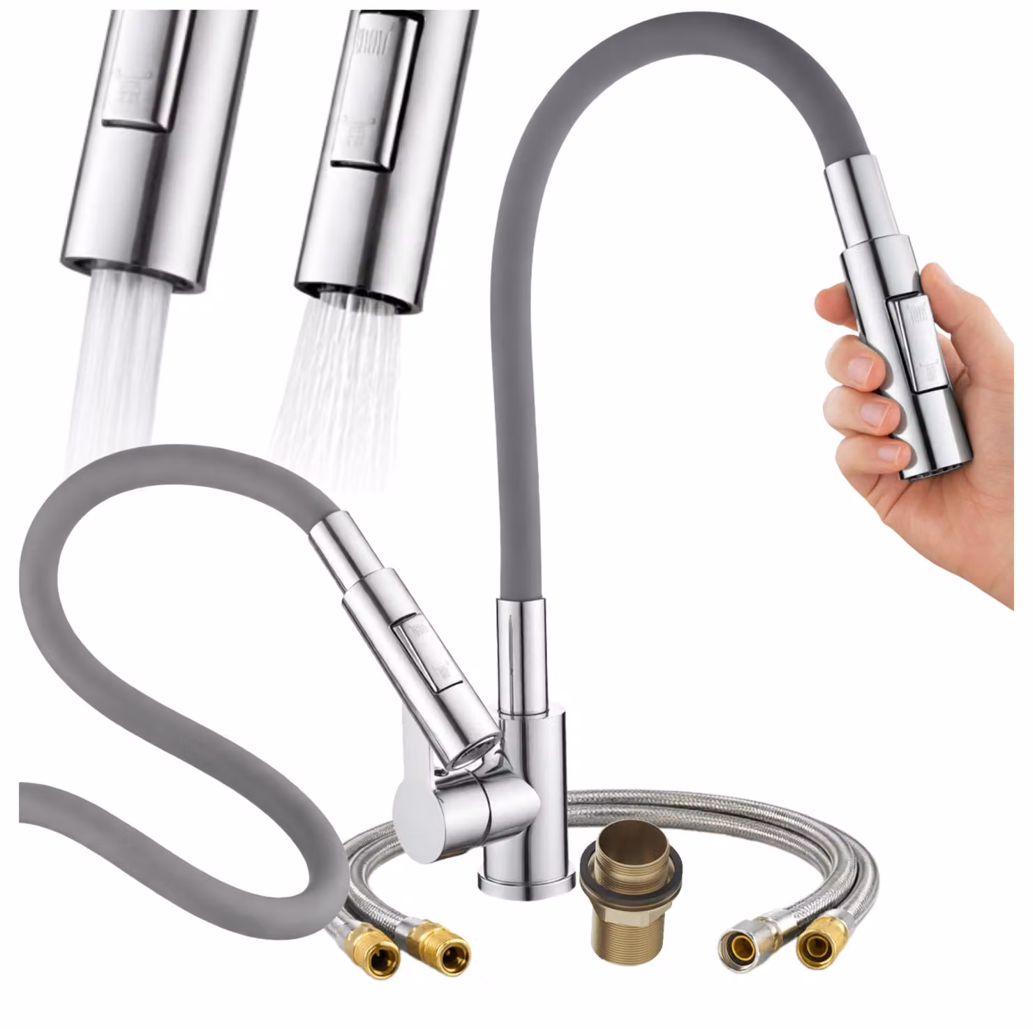 Granitan - Miscelatore cucina - Rubinetto cucina altezza 68 cm - Miscelatore lavello grigio - RENO
