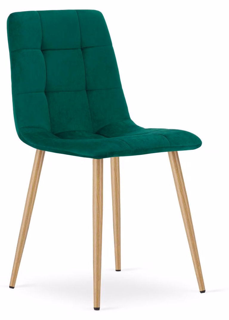 Sedia Kara in Velluto Verde Scuro con Gambe Effetto Rovere